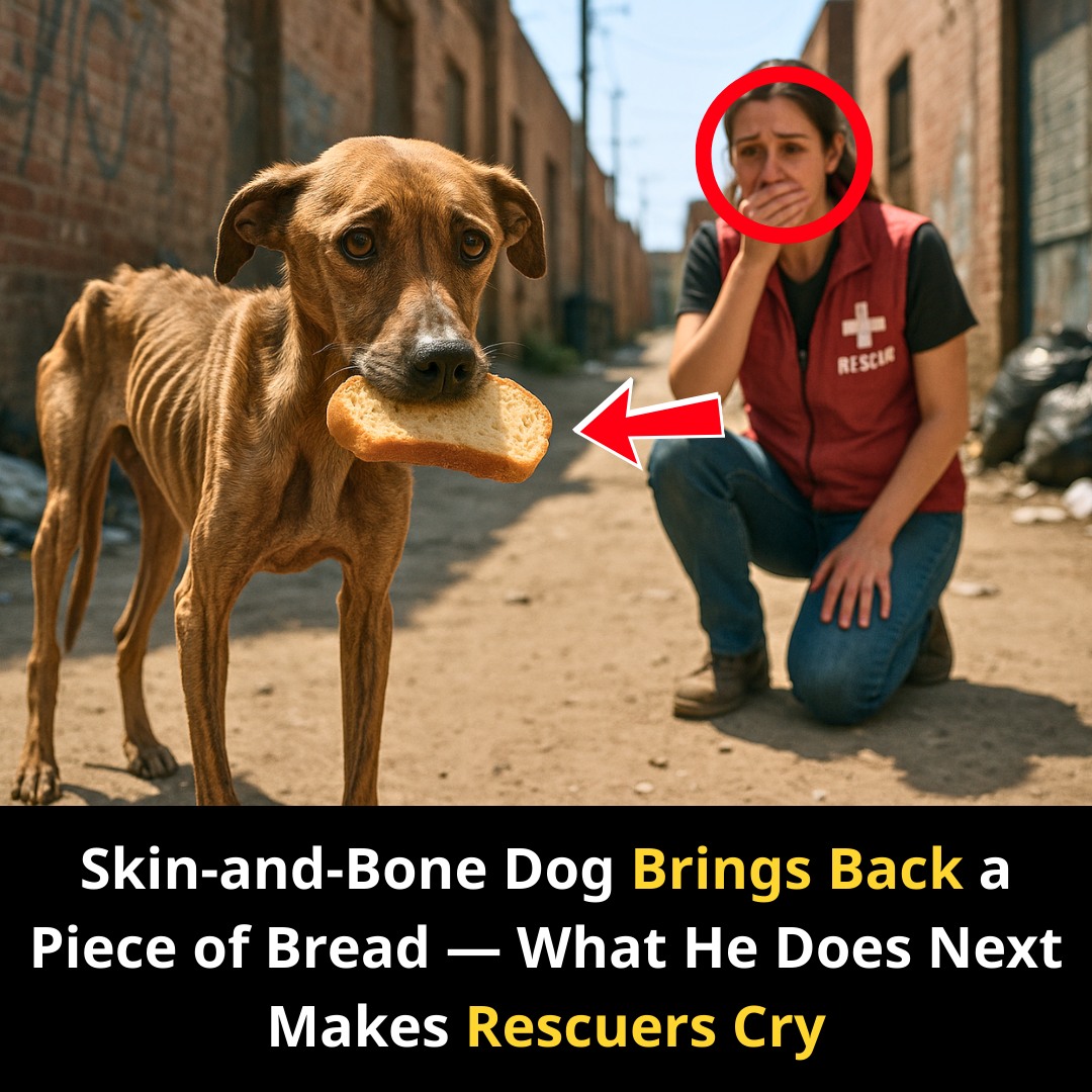 Skin-and-Bone Dog Brings Back a Piece of Bread — What He Does Next Makes Rescuers Cry