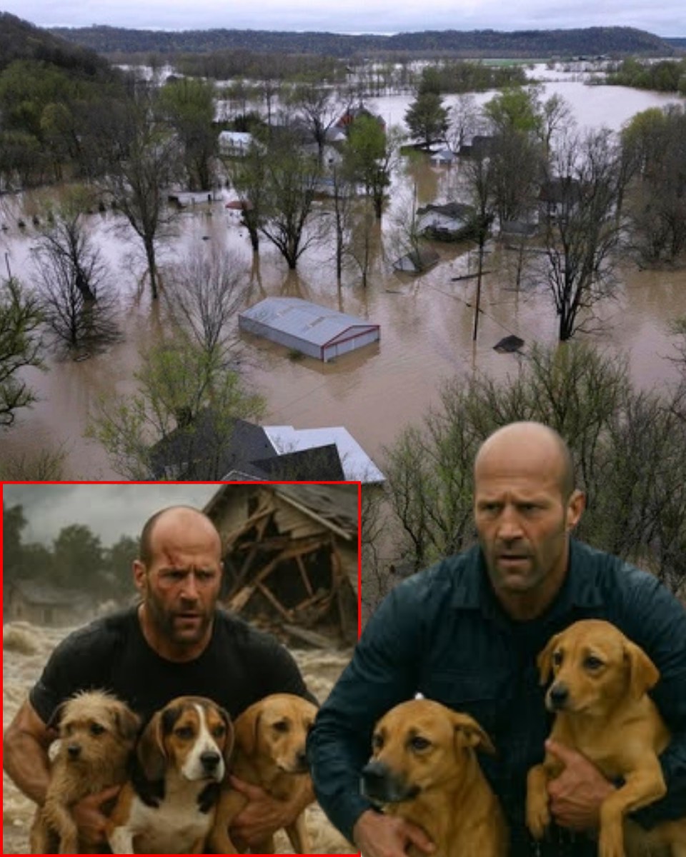 BREAKING NEWS: Jason Statham plunges into floodwaters to save stray dogs! The raging waters swept everything away — except his courage.