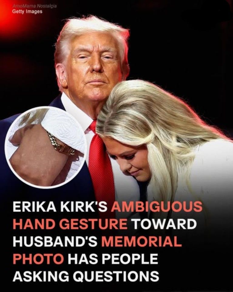 Erika Kirk Surprises Crowd with Hand Gesture Toward Charlie Kirk’s Photo After Hug from Trump
