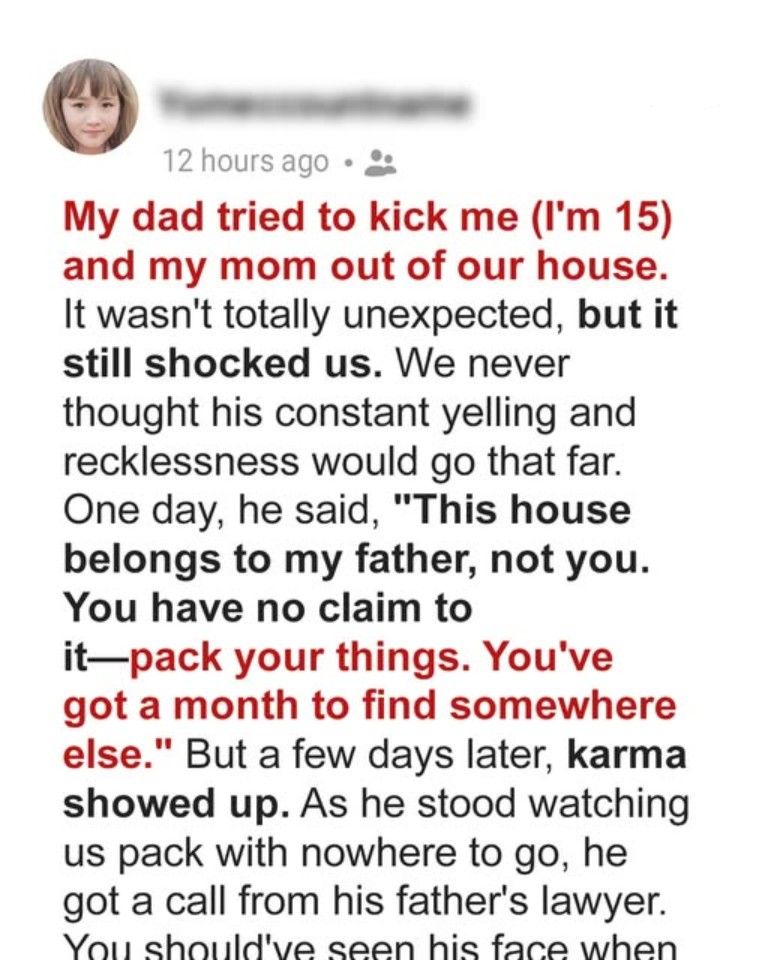 My Dad Threatened to Kick Me and Mom Out of the House – But Karma Struck from Where He Least Expected
