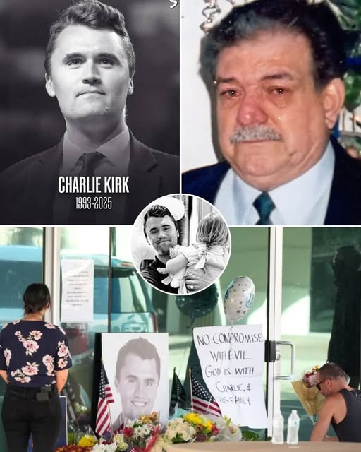 At Turning Point USA’s HQ in Phoenix, Charlie Kirk’s father collapsed to his knees, clutching a photo of his son and crying out in unbearable grief. His raw plea silenced the crowd, leaving hundreds in tears. Flowers and prayers filled the memorial as the heartbreaking footage spread online, millions calling it one of the most devastating displays of loss ever seen.