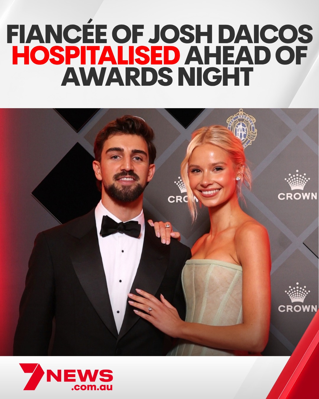 Annalise Dalins, fiancée of Josh Daicos, admitted to hospital with ruptured cyst and appendicitis