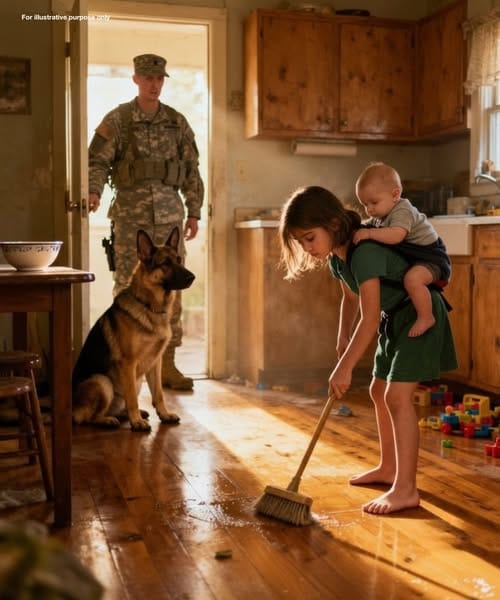 A soldier comes back from deployment to discover his little daughter caring for her baby brother all by herself.