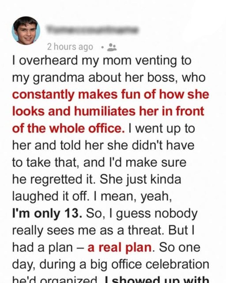 I Found Out My Mom’s Boss Was Mocking Her — So I Paid Him a Visit at His Office in Front of His Whole Family