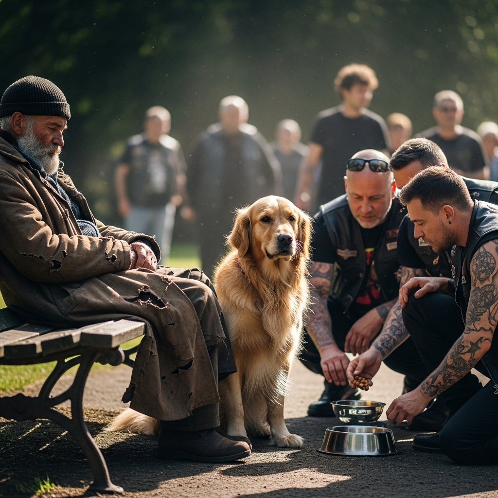 Bikers Stopped to Feed a Sleeping Homeless Man — But When They Saw His Dog, Everyone Burst into Tears