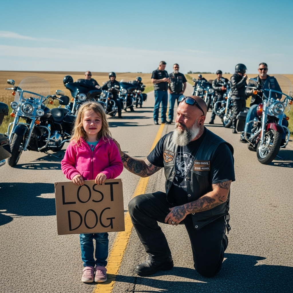 A Little Girl Held a “Lost Dog” Sign by the Road — What a Group of Bikers Did Next Made Her Burst Into Tears